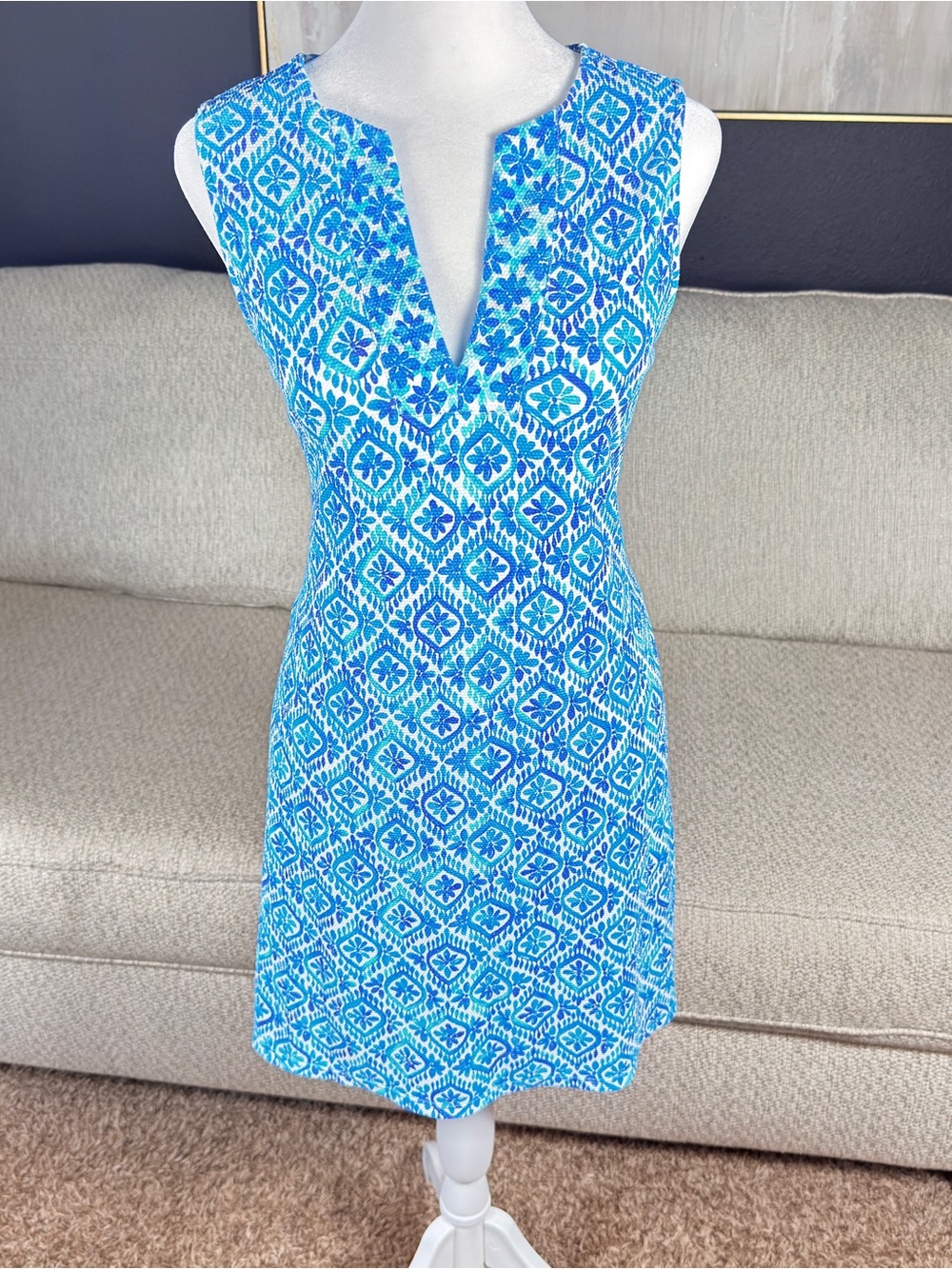 Tommy Bahama Blue Patterned Sleeveless Swim Coverup Dress